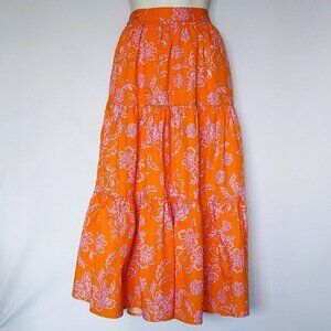 Xirena Angeline Skirt Size XS Orange Pink Poplin Tier Midi New NWT